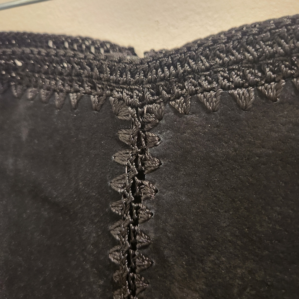 Vintage Genuine Leather Black Pants With Hand Knit Stitching